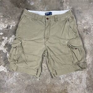 Vintage Y2K Polo Ralph Lauren Cargo Shorts Size 34 Olive Khaki Heavy Cotton